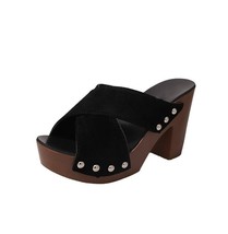 Ndals square high heel platform flock casual rivet pumps peep toe female elegant ladies thumb200