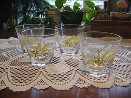 Homer Laughlin-Autumn Gold Wheat-Glassware-Set of 4- 8 oz Lowball-1950's-USA - $12.00