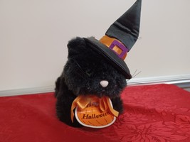 Vintage Spooky Cat 2429 With Top Hat Plush Jerry Elsner Co Halloween Tags - £58.39 GBP