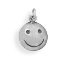 925 Sterling Silver Round Disk Happy Smiley Face Charm Pendant Unisex Kids Gift - £20.06 GBP