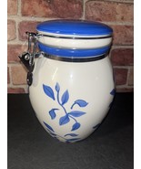 INSPIRADO CANISTER COOKIE JAR WHITE BLUE VINES HAND PAINTED HINGED LID 9... - £14.40 GBP