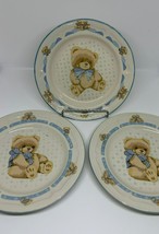 VTG Tienshan Theodore Bear 7 3/4&quot; Salad Plates Country Teddy Blue Ribbon... - £15.71 GBP