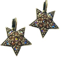 Kirks Folly Earrings - Dainty AB Crystal Star - Gold Tone Leverback Vintage - $29.08