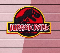 VINTAGE 90&#39;;s Jurassic Park IRON ON PATCH Embroidered Patch Aplique Badge - £15.14 GBP