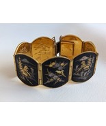 Vintage Sterling Japanese Amita Damascene Gold Leaf Inlay Scenic Bracele... - $148.46 CAD
