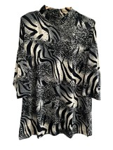 Susan Graver Zebra Animal Print Tunic Stretch Sequin Knit Top Size M - $38.00