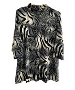 Susan Graver Zebra Animal Print Tunic Stretch Sequin Knit Top Size M - $51.97 CAD