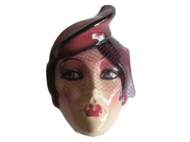 Vtg 80&#39;s Clay Art USA Hand Painted Ceramic Art Deco Lady Wall Mask w/ Tag &amp; Box - £29.92 GBP