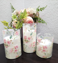Shabby Chick Pink Roses Flickering  LED Candles BATTERY OPERATED Set of 3 - $44.99