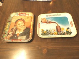 2 Vintage COCA-COLA TRAYS-THIRST Knows No SEASON/BE Really REFRESHED-With Hanger - £18.99 GBP