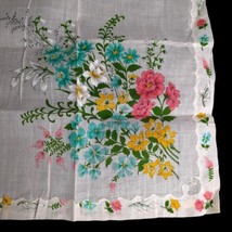 VTG Hanky Handkerchief White with Teal Gold Pink White Flowers 14” Wedding - £7.80 GBP