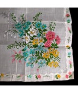 VTG Hanky Handkerchief White with Teal Gold Pink White Flowers 14” Wedding - £7.94 GBP