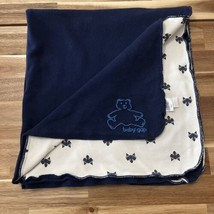 Baby Gap Raccoon Baby Blanket Navy Blue Cream 31”x29.5” - £14.49 GBP