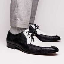 Andretti Genuine Ostrich Leg Dress Derby's Tasseled Laces Shoes White / Black image 9
