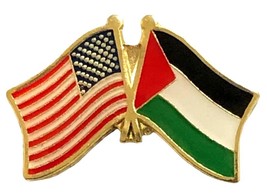 International Palestine Country Flag &amp; US Crossed Double Flag Lapel Pins  - $3.95