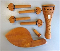 Hand Carved Boxwood 4/4 Violin Parts, Pegs/Chinrest/Tailpiece/Endpin, MOP Inlay - £43.85 GBP