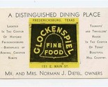Glockenspiel Fine Food Advertising Card &amp; Mileage Chart Fredericksburg T... - $17.82