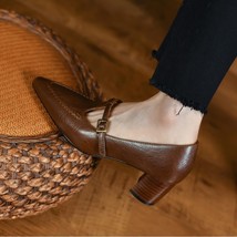 Women&#39;s Simple Shoes Retro Cozy Med heels Spring Autumn Buckle Pumps Korea Elega - £97.10 GBP
