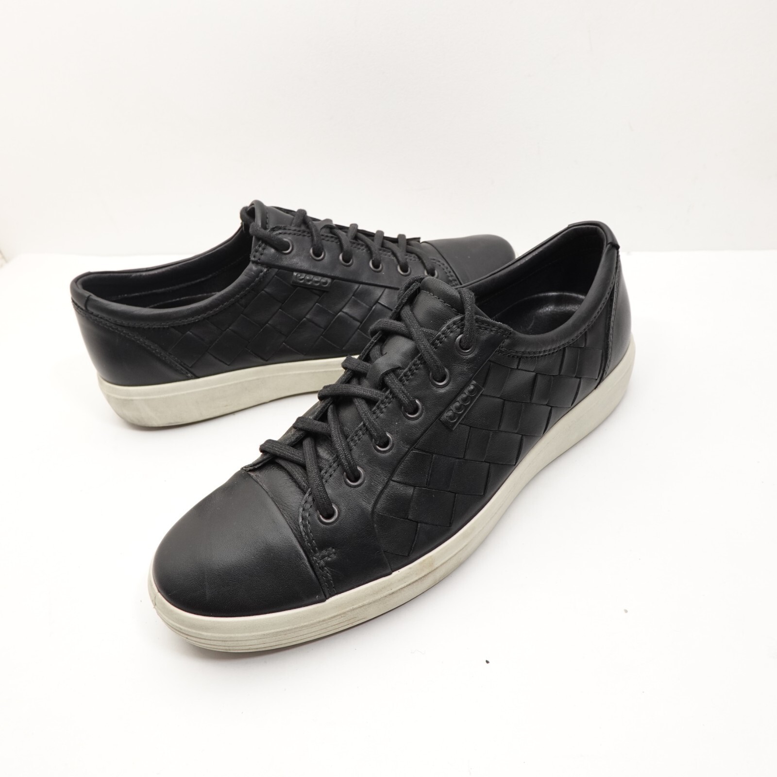 ECCO Soft 7 Woven Black Leather Sneakers Men Size 11 45 Casual Shoes 430... - $35.99