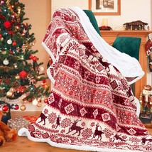 Sherpa Christmas Throw Blanket for Adults, Fleece Flannel Blankets (51&quot;x63&quot;,Red) - £15.28 GBP