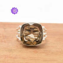 Gift For Women Cluster Ring Size  925 Silver Natural Smokey Quartz - £8.08 GBP