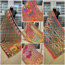 Women Chunni heavy Silk Phulkari Pearl &amp; Mirror work Chiffon Dupatta Set-F - £24.00 GBP