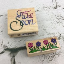 Rubber Stamps Lot Of 2 “Get Well Soon” Flower Border Wood Mounted  - £7.77 GBP