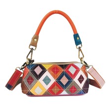 Multi-color Leather Underarm Baguette Shaped Handbag for Women Female Cow Leathe - £58.06 GBP
