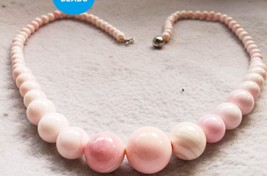 Natural Queen Conch Necklace, Light Pink White Queen Conch Shell Pear Round Ball - $38.00