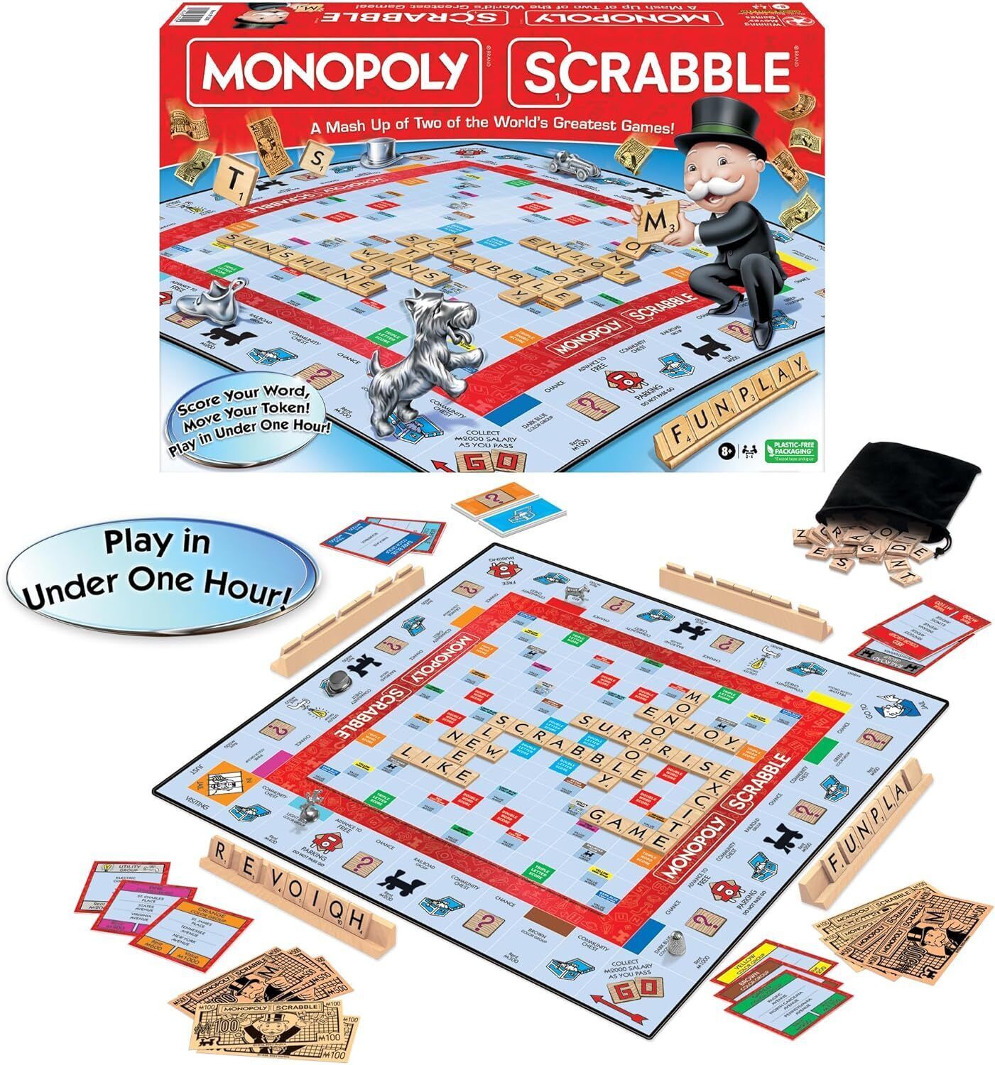 Monopoly Scrabble Game Play in UNDER ONE HOUR Score Your Scrabble Word Move Your - $71.70