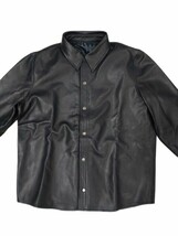 Men Navy Blue Genuine Stylish Lambskin Leather Handmade Biker Shirt Casual - $74.80