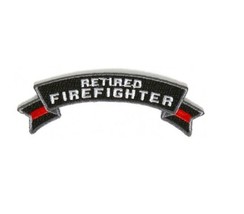 Thin Red Line RETIRED FIREFIGHTER 4&quot; x 1.5&quot; Top Rocker iron on patch (5487) (D8) - £4.59 GBP
