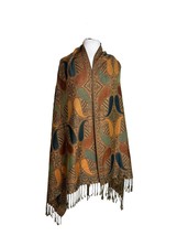 Paisley Fall Colors Scarf Shawl Wrap Gold Brown Green Woven Fringe 28&quot; X... - £11.64 GBP