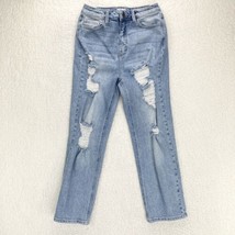 Cello Jeans Womens 7 Distressed High Rise Straight Stretch Denim Pants 27x28 - $23.36