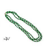 Vintage Triple Strand Bead Necklace - 23&quot; Long - Mixed Green &amp;  Black -H... - $24.00