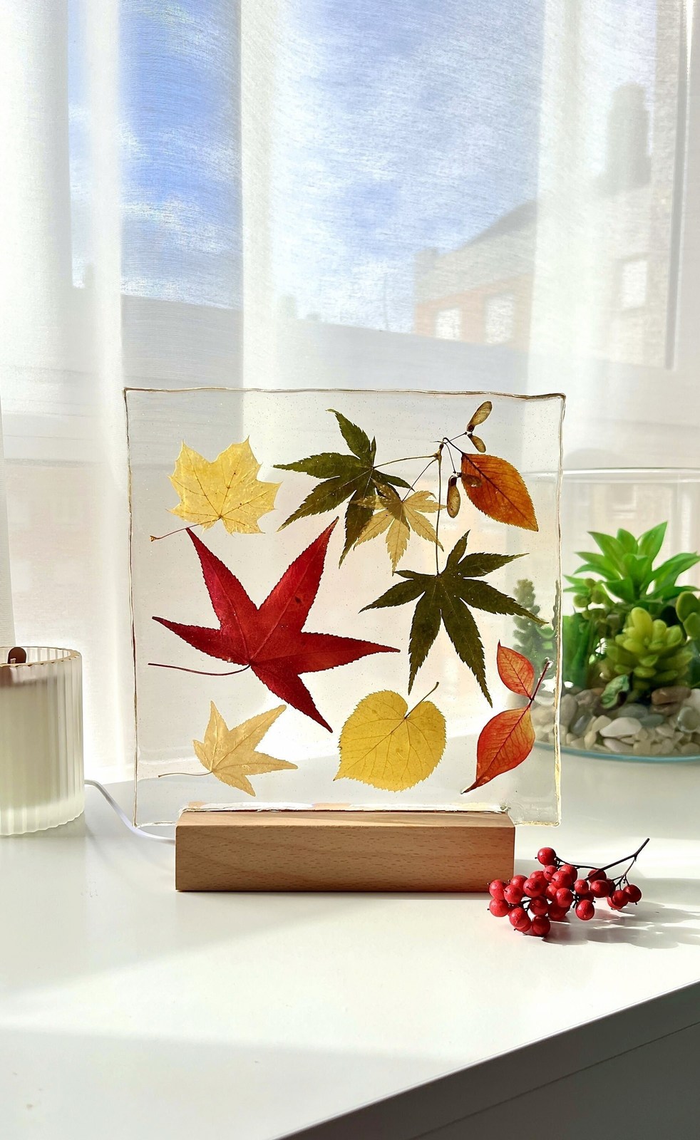 Autumn Leaves Resin Lamp, Autumn Night Light, Epoxy Resin Table Lamp, Fa... - $80.97