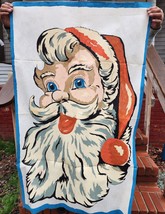 Vintage Hand Painted Santa Claus Canvas Door Cover Wall Decor 31&quot; x 50&quot; - £31.13 GBP