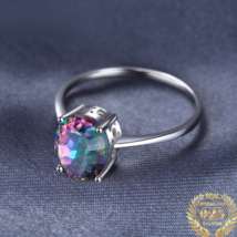Genuine 925 Sterling Silver Natural Rainbow Fire Mystic Quartz Oval Ring - £20.47 GBP