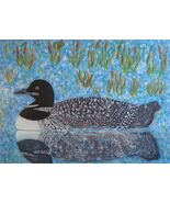 Painting Loon Original Signed Art Bird Lake Pond Realism Cattails Water ... - $37.41