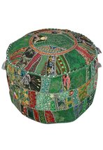 Indian Vintage Green Ottoman Poufee Cover, Handmade Foot Rest Stool Cover, Patch - £16.43 GBP