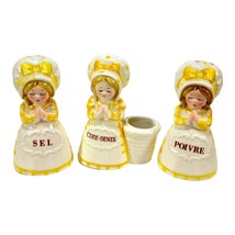 Vintage Salt Pepper Shakers Toothpick Holder Praying Girl FRENCH Giftcraft Japan - £17.81 GBP