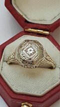 Antique Art Deco  2-Tone 14k Gold  Filigree Diamond  Ring, early 1900s - $1,485.00