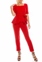 Flirty Gabby Skye Regal Red Square Neckline Peplum Jumpsuit, 8-16 - £78.84 GBP