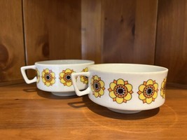 70&#39;s BOHO Coffee Tea Mug | Soup | Arcopal France | Lotus Cups | Set of 2 - £18.34 GBP