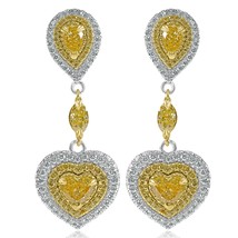 Art Deco Design 3.00 CT Heart Fancy Yellow Diamond Drop Earrings 18k Whi... - $147,939.15 MXN