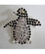 PENQUIN BROOCH PIN SPECTACULAR BLACK &amp; CRYSTAL RHINESTONE - $11.99