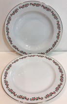 LJS Porcelain PWT "Holly Red Berries & Ribbons" 6-Rim Soup Bowl & 6-Salad Plate - £118.55 GBP