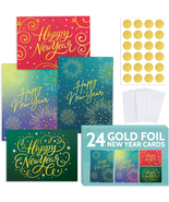 24 Gold Foil New Year Cards 2025-2026 - Boxed Set with Envelopes and Gol... - $333.97 MXN
