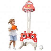 3-in-1 Basketball Hoop for Kids Adjustable Height Playset with Balls-Red - Colo - £52.45 GBP