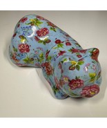 Formalities Baum Bros Floral Cat Figurine Blue Porcelain Chintz Style Decor - $28.00